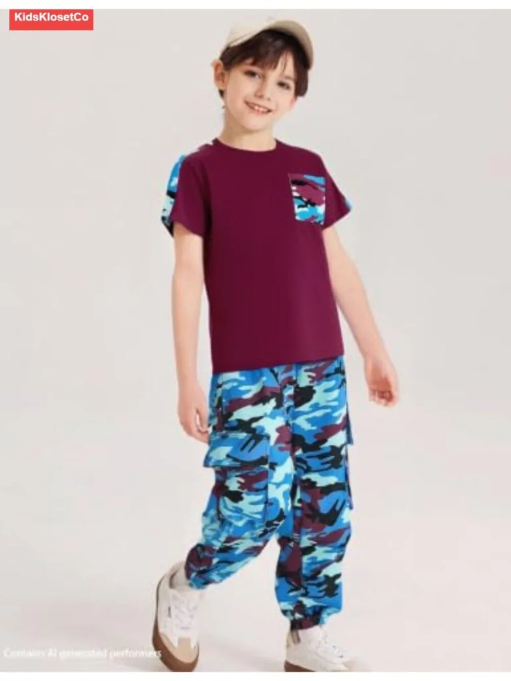 Boys Camo Cargo Pants & Short Sleeve Pocket Tee 2PC Set Kids Summer Tracksuit